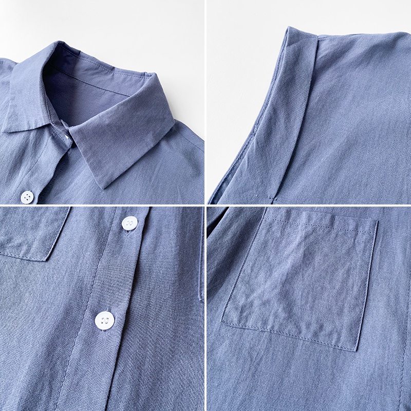 Áo sơ mi trơn ngắn tay dáng rộng thời trang hè 2021 đơn giản cổ điển cho nữ
