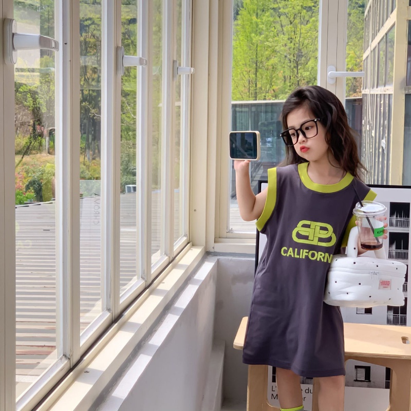 Đầm Không Tay In Chữ Thời Trang Mùa Hè Hàn Quốc Dành Cho Bé Gái