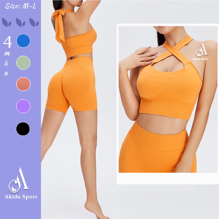 Set Bộ Đồ Tập GYM Yoga Tập Nhảy Thể Theo Dệt Kim Bộ Quần Đùi Áo Dây Cột Siêu Sexy