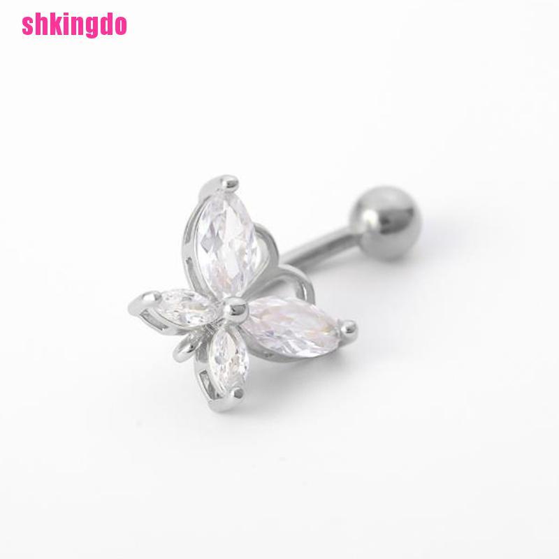 Khuyên rốn hình bướm bằng thép không gỉ đính đá pha lê thời trang