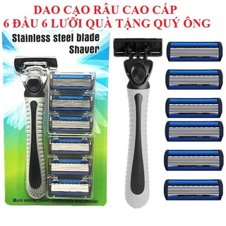 DAO CẠO RÂU 6 ĐẦU 6 LƯỠI CAO CẤP + 1 CÁN - Dao cạo râu kèm 6 đầu 6 lưỡi thay thế cạo râu rất ngọt và sạch S.T