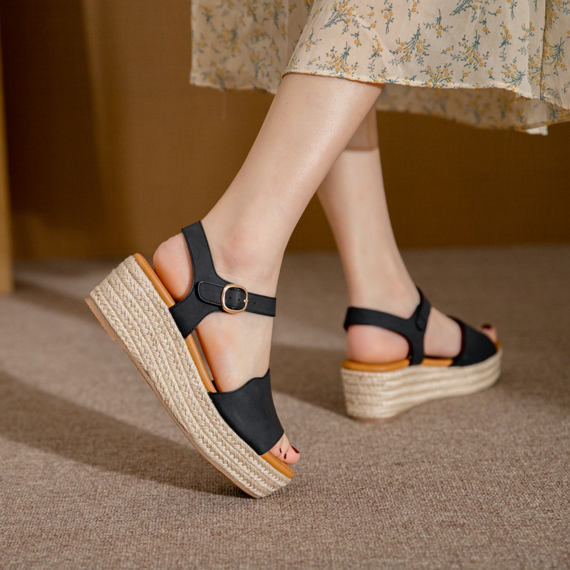 Giày Sandal Cói Hở Ngón Đế Xuồng Dày Hở Ngón Chống Trượt Thời Trang Cho Nữ