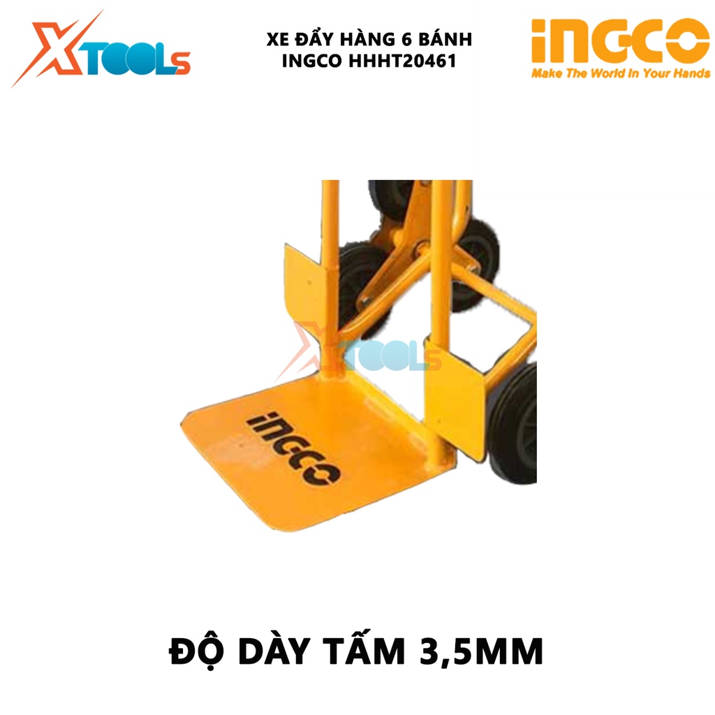 Xe đẩy hàng 6 bánh leo cầu thang INGCO HHHT20461 | xe kéo hàng cầm tay khả năng tải 200kg, kích thước tấm lót chân 240x3