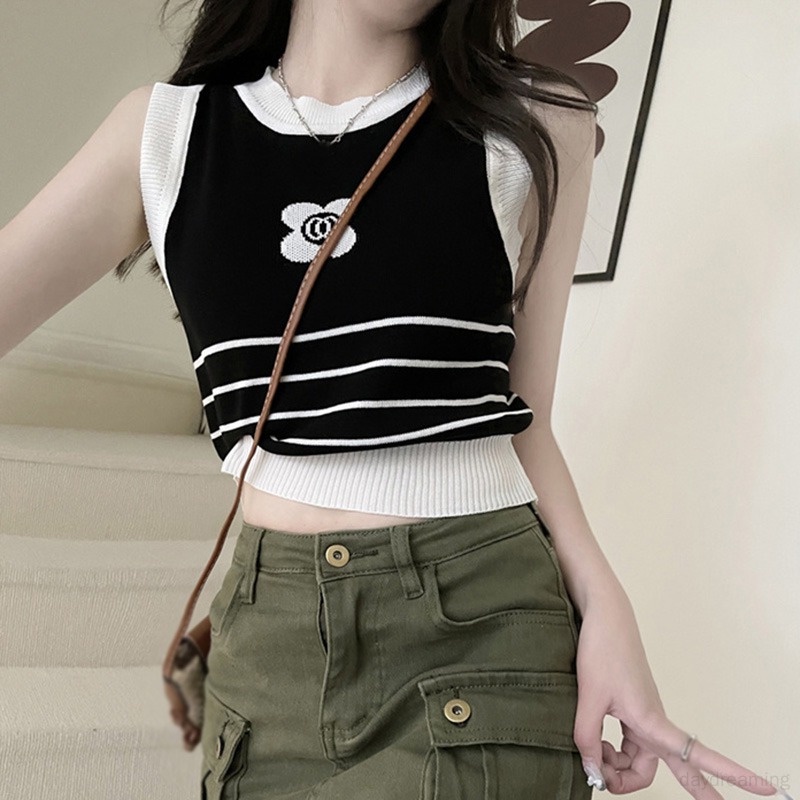 Áo Hai Dây Và Ba Lỗ Áo Croptop Dệt Kim Sát Nách Thêu Họa Tiết Thời Trang Quyến Rũ Cho Nữ