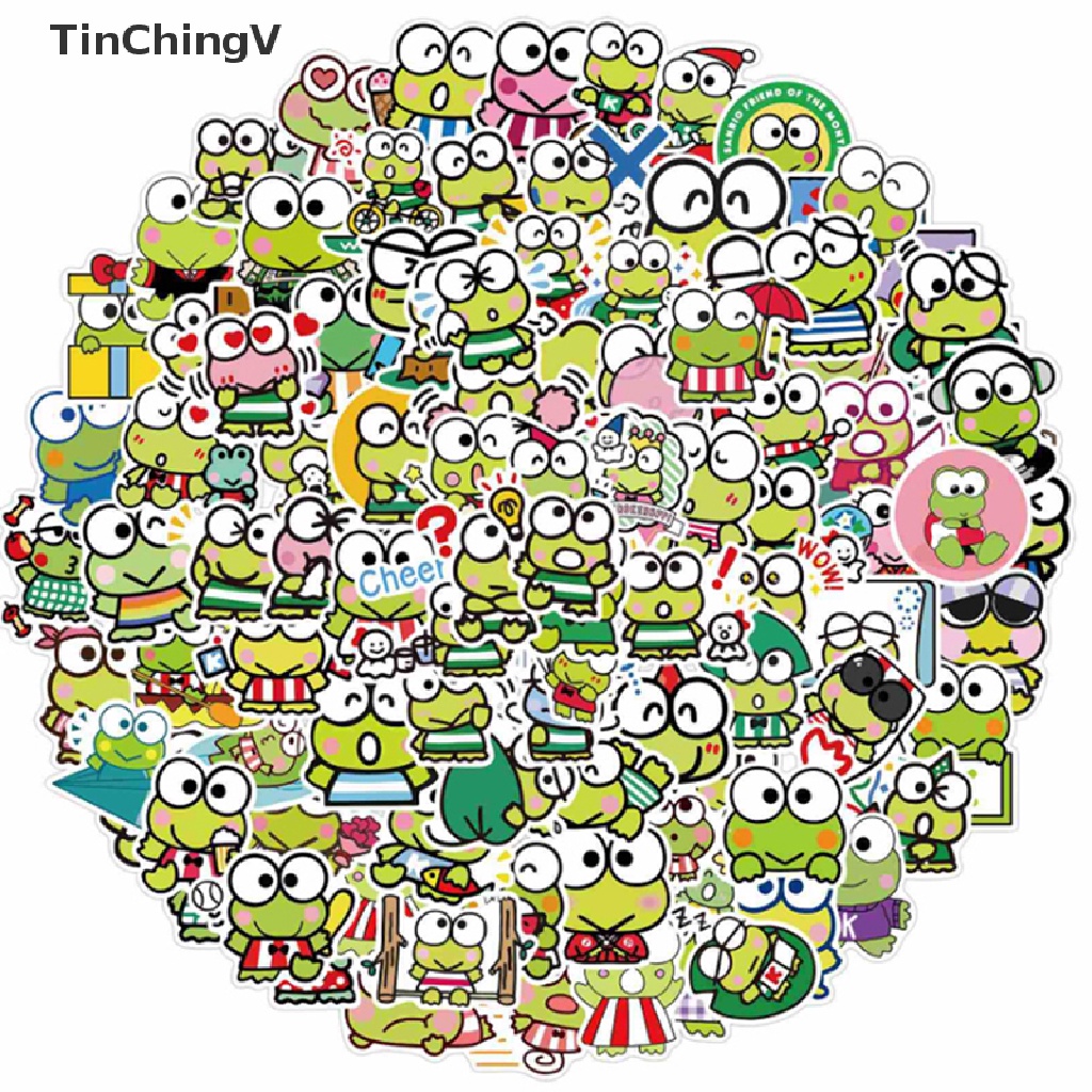 Bộ 100 Miếng Dán Chống Thấm Nước Hình Chú Ếch Mắt To Kiểu Graffiti Trang Trí Ván Trượt / Xe Hơi
