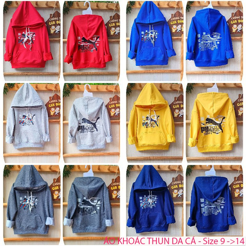 Áo khoác bé trai size 9-14 từ 21kg-38kg - Áo hoodie chất thun da cá đẹp mềm mịn - AKT38 sẽ