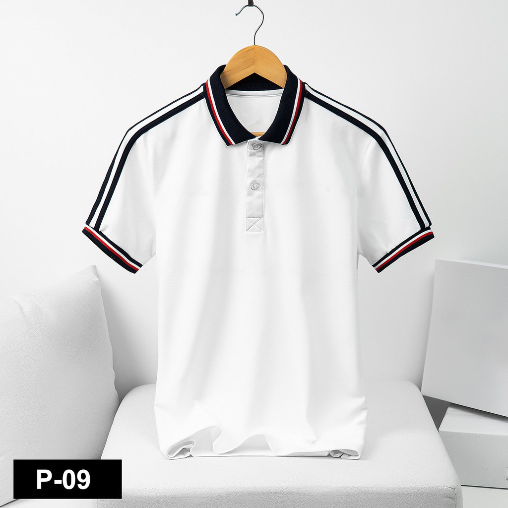 Áo thun polo phối cổ bẻ ngắn tay GUCATIN cao cấp form chuẩn vải mát không xù thiết kế sang trọng họa tiết viền tay P-09