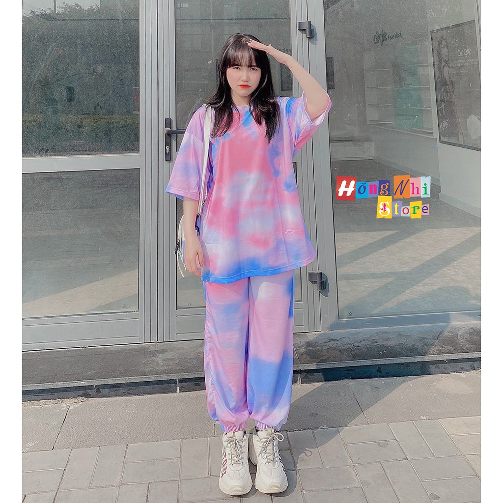 Set Bộ Áo Thun Tay Lỡ Loang Màu Tie Tee Phối Quần Jogger 3D Ulzzang Unisex Dáng Rộng - MM