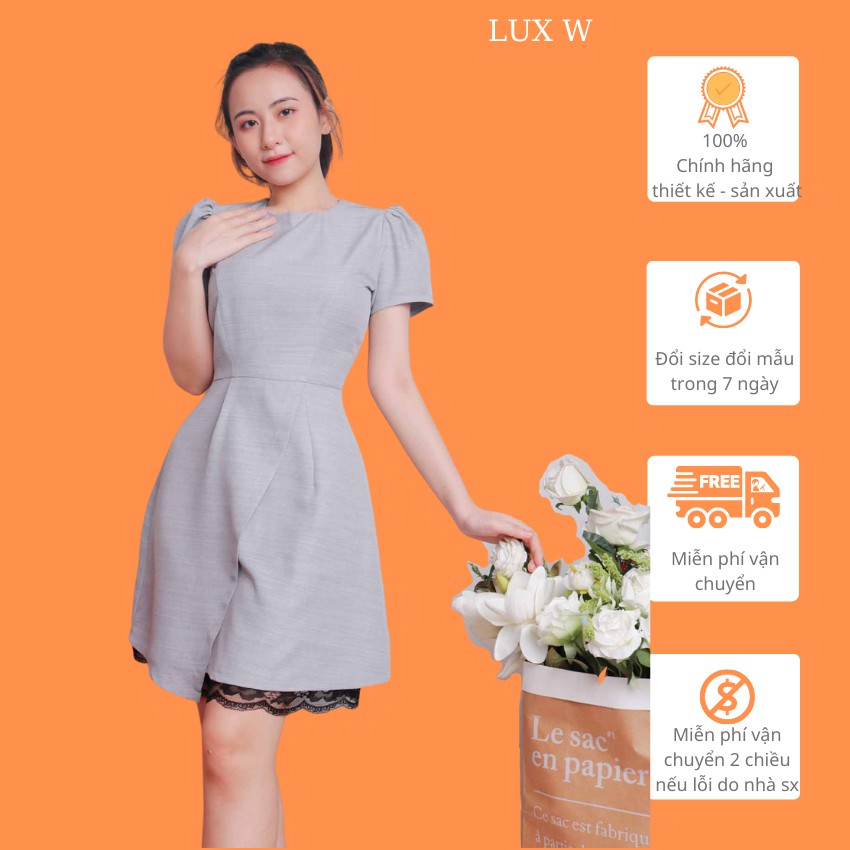 Đầm công sở đẹp thiết kế cao cấp dáng chữ a thanh lịch tùng ren eo tôn dáng che bụng thời trang hợp đi làm đi tiệc – Lux