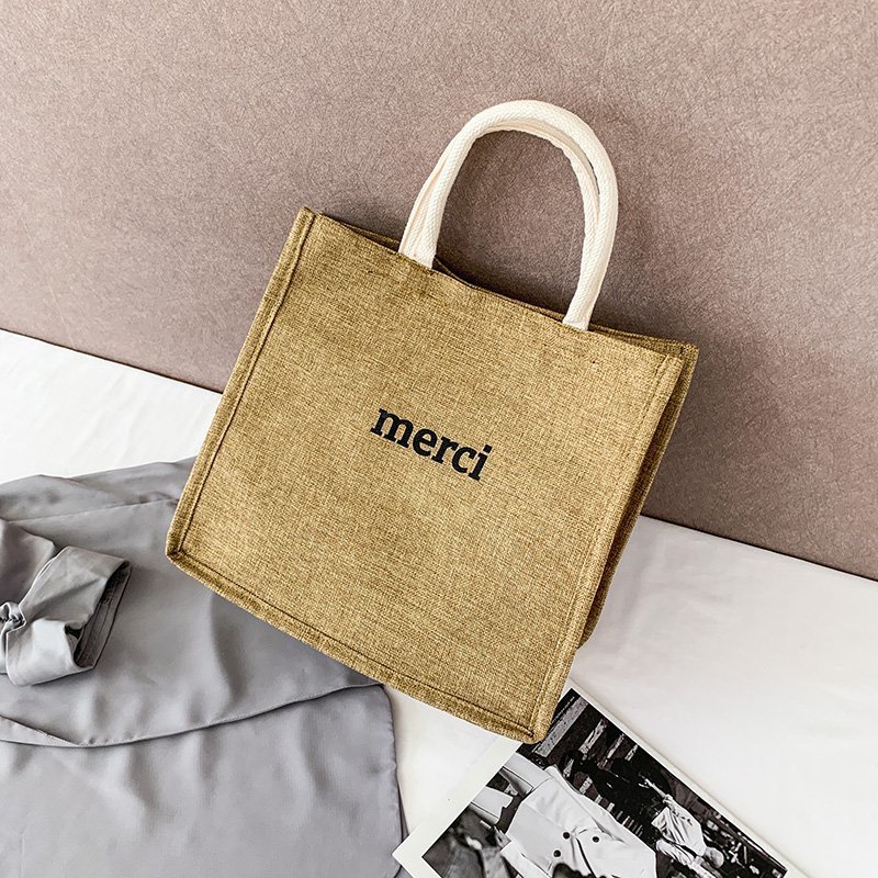 Túi cói MERCI 2 quai đựng đồ tiện lợi (35x36cm)