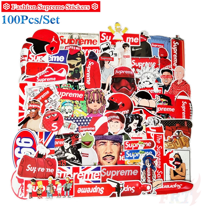 100 nhãn dán họa tiết Supreme dùng trang trí laptop vali ván trượt