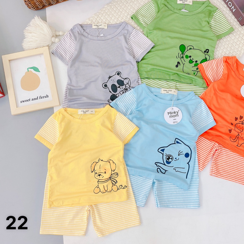 Bộ cọc tay quần sọc nhuyễn, thun lạnh minky mom,cho bé trai, gái từ 7kg đến 30kg M 22
