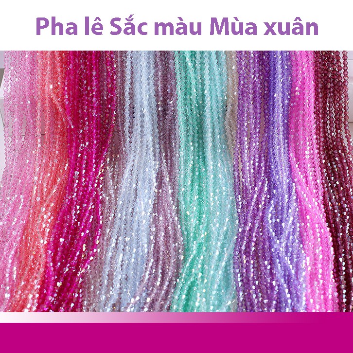 Chuỗi Pha Lê Thoi 4mm Trong suốt Phủ Nhũ Bạc nhiều màu Làm thủ công