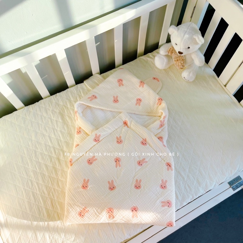 Khăn ủ choàng xô muslin chần bông cho bé