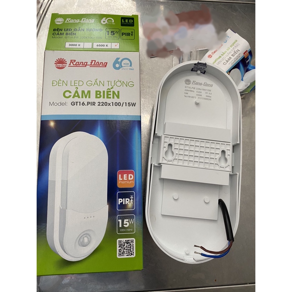 Đèn LED Gắn Tường Cảm Biến Tự Động Phát Sáng GT16.PIR 220x100/15W 6500K, GT16.PIR 180/15W Chính Hãng Rạng Đông