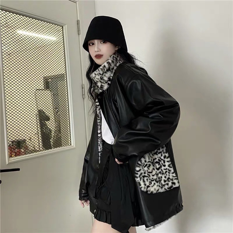 Áo khoác da mix lông