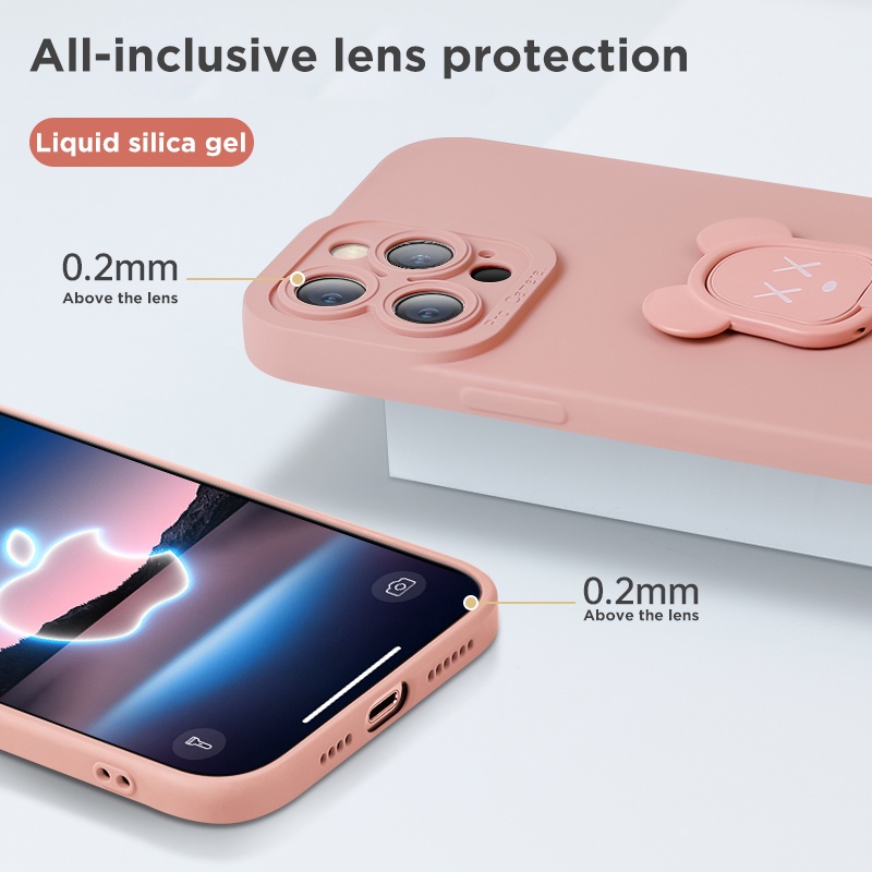 Ốp Điện Thoại Silicon Chống Sốc Kèm Giá Đỡ Hình Gấu Hoạt Hình Cho iPhone 11 12 13 Pro Max