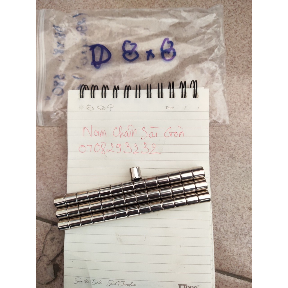 [NCSG] Nam châm đất hiếm 8x8mm - Lực từ N35