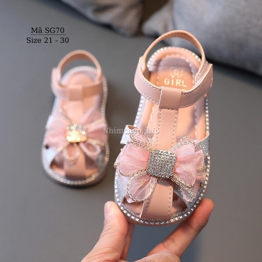 Giày sandal công chúa đính nơ kiểu bít mũi điệu đà duyên dáng cho bé gái 1 - 5 tuổi thời trang phong cách Hàn Quốc SG70