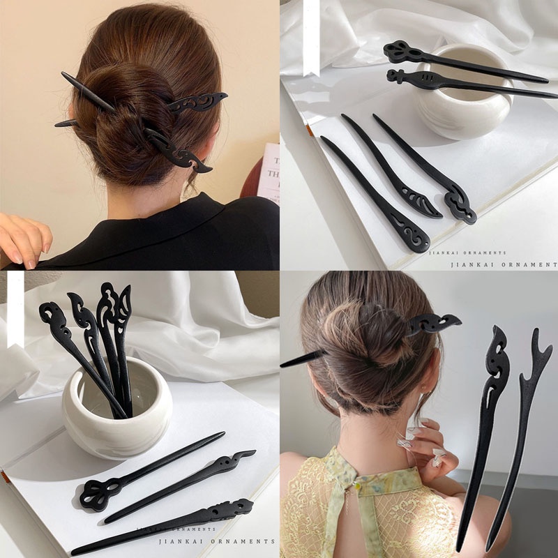 Trâm Cài Tóc Bằng Gỗ Mun Làm Thủ Công Phong Cách Retro Đơn Giản Cho Nữ