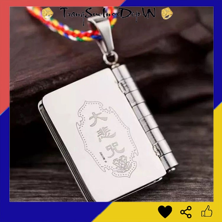 Dây chuyền inox quyển sách chạm khắc Chú Đại Bi mang lại bình an may mắn cho người đeo