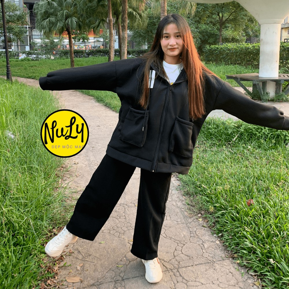 Áo hoodie Túi Hộp nữ, khoác nỉ bông tay bồng form rộng Ulzzang logo 266STUDIO siêu cute, NULY - HDTH