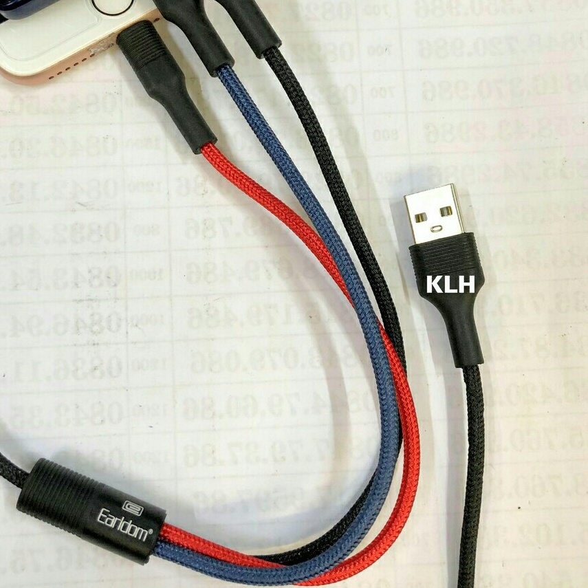 Dây sạt đa năng 3 đầu bọc dù siêu bền, cáp sạc iphone samsung typec đa năng nhiều đầu cắm trên xe hơi ô tô, sạc dự phòng
