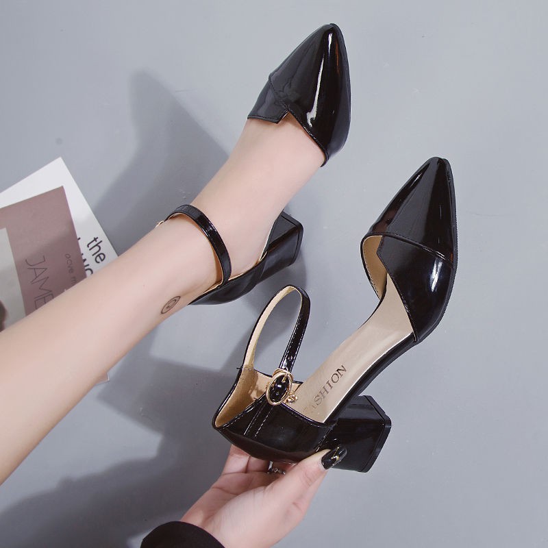 NEW Sale#Giày đơn nữ phong cách hàn quốc mũi nhọn nhỏ tươi mát khóa Baotou sandal cao gót đế dày mùa hè .