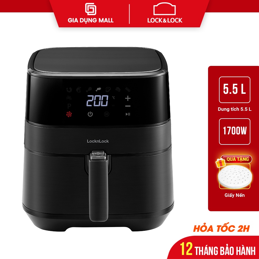 Nồi chiên không dầu Lock&amp;Lock Deluxe Air Fryer 5.5L - màu đen EJF284BLK   -   Hàng Chính Hãng  - Giadungmall