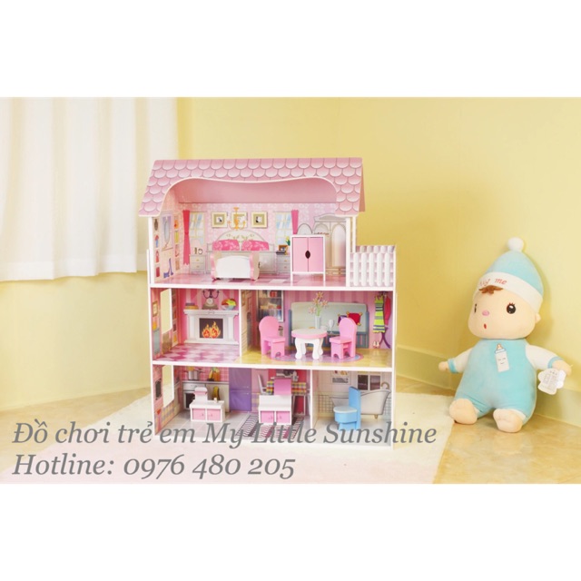 Nhà búp bê Barbie 3 tầng bằng gỗ siêu lớn [ có nội thất]