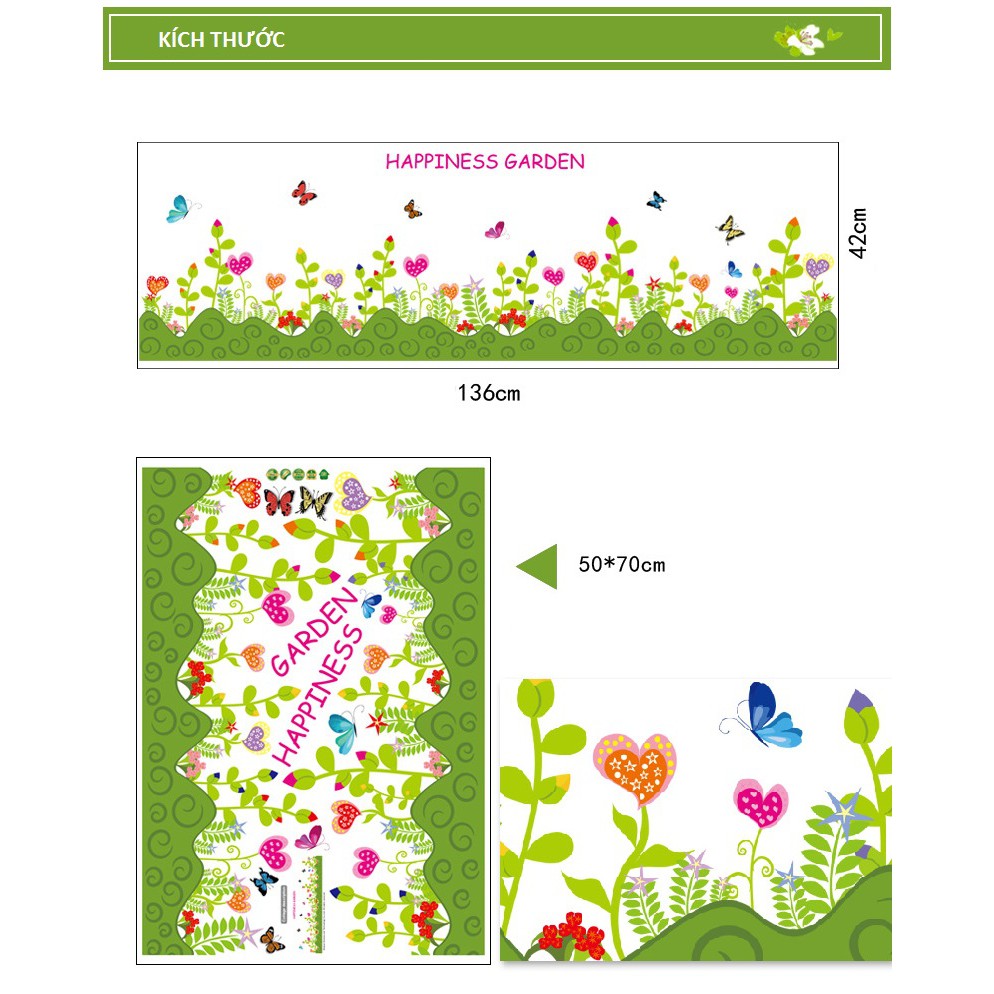 Decalamyshop - Decal dán trang trí chân tường Happy Garden DCT041 (42 x 136 cm)