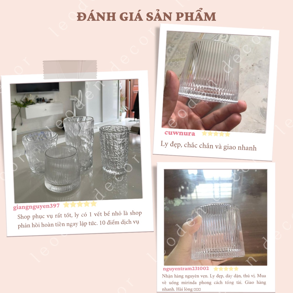 Ly thủy tinh decor chịu nhiệt đế lồi, ly rượu ngoại họa tiết hiện đại trang trí đẹp- LEODEN Decor