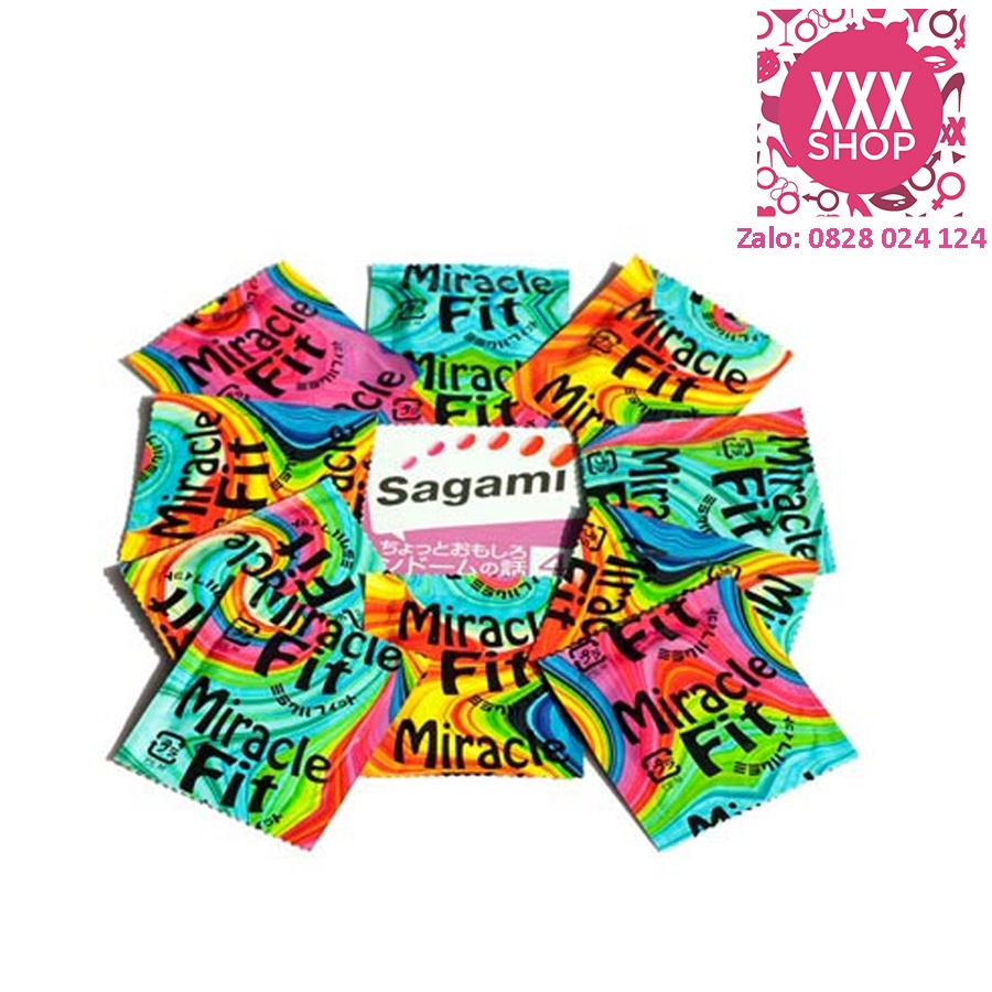 Bao cao suFreeshipSagami Miracle Fit size nhỏ 49mm, gân răng cưa, hình dáng 3D dương vật - Hộp 10 cái