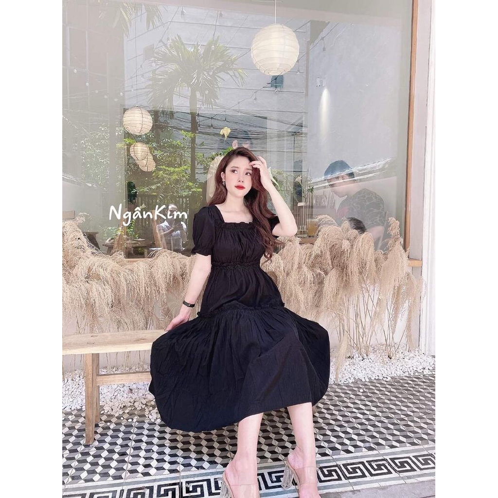 VÁy trễ vai baby doll tầng mặc đc 2 kiểu