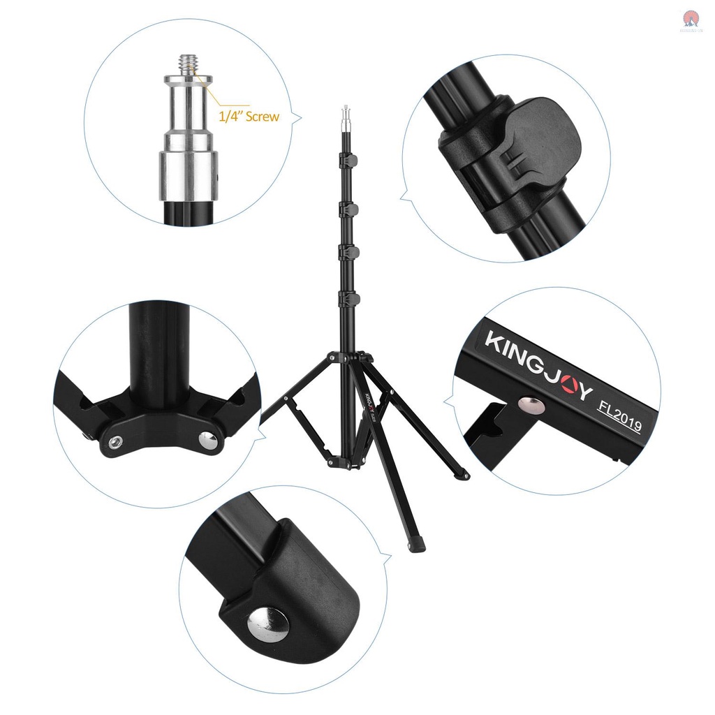 Giá Đỡ Đèn Ba Chân KINGJOY FL2019 Tải Trọng 8kg/17.6lbs Bằng Kim Loại 1/4 Inch Hộp Đèn LED Phản Quang 180cm/5.9ft Hỗ Trợ Chụp Ảnh