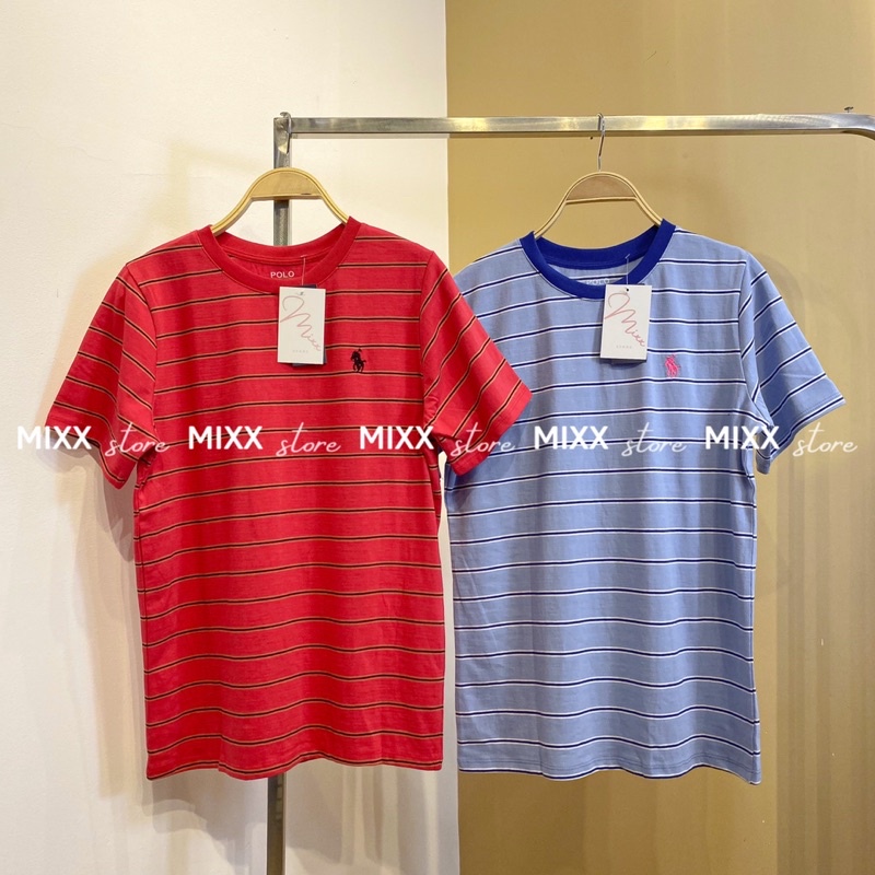 Áo Thun Nữ Sọc thêu polo chất dày dặn cotton mềm mịn phom suông rộng thoải mái