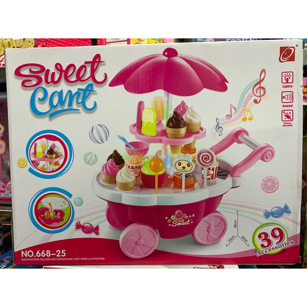 668-25 - Đồ chơi xe đẩy bán Kem, xe đẩy kem, xe kem lắp pin phát nhạc - 39 chi tiết , đồ chơi đồ hàng, đồ chơi nhà bếp