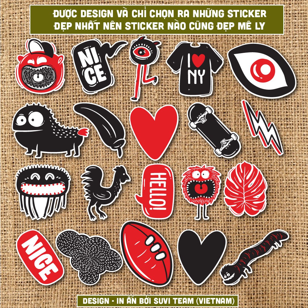50 Sticker dán laptop Đỏ Đen chống nước sticker dán laptop, điện thoại, đàn guitar, mũ bảo hiểm, vali. MSP: C05