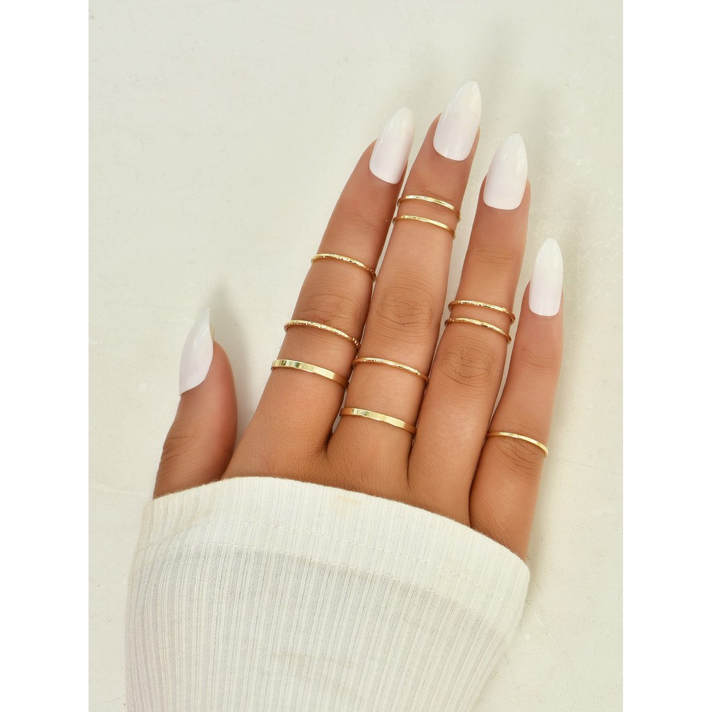 Set 10 nhẫn bằng kim loại thiết kế đơn giản phong cách punk thời trang cho nữ