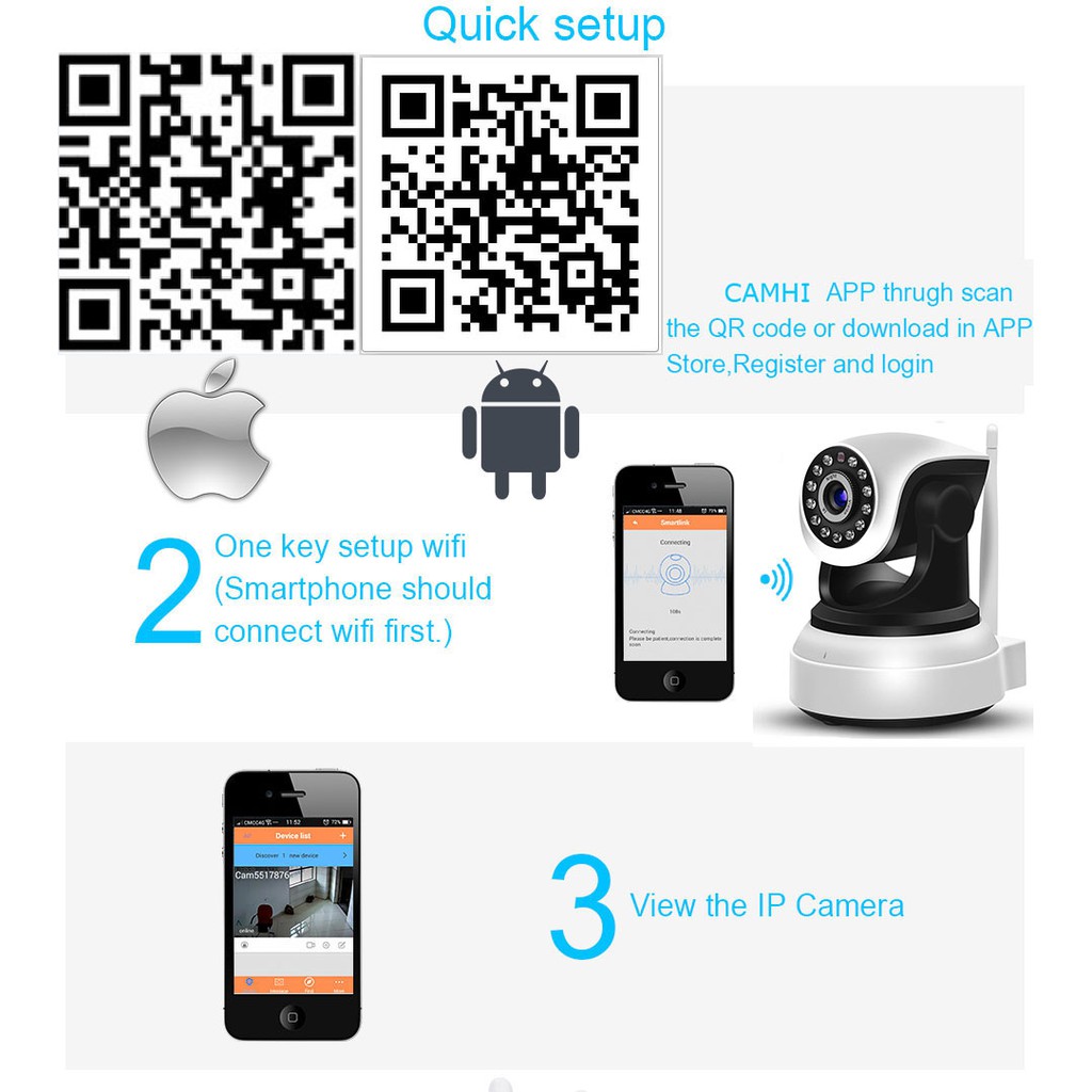 Camera an ninh CAMHI xoay 360 độ kết nối wifi có thể điều khiển từ xa hỗ trợ CCTV chất lượng cao | BigBuy360 - bigbuy360.vn
