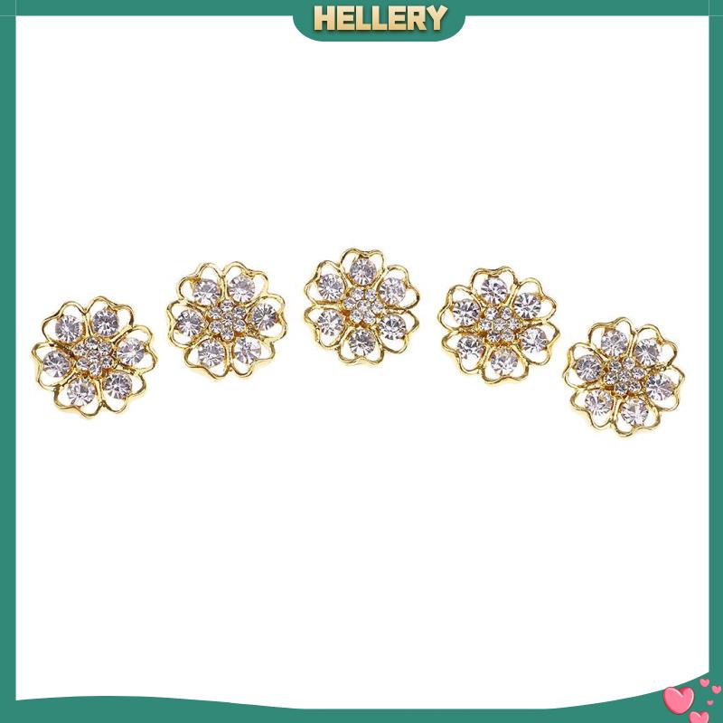 Set 5 Nút Kim Loại Hình Bông Hoa Đính Đá 20mm Trang Trí Tiệc Cưới