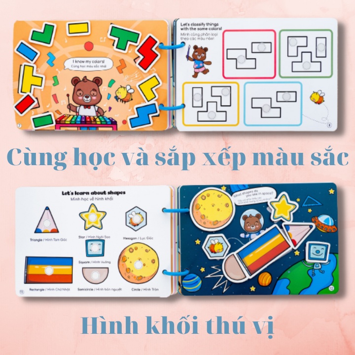 Học liệu Busy book bóc dán cho bé Lalala baby nhiều chủ đề đa dạng, song ngữ Anh Việt