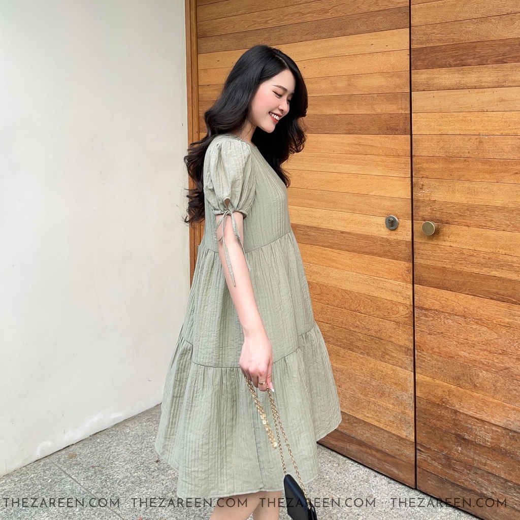 ĐẦM BABYDOLL THẮT NƠ ZAREEN DAX38 XANH RÊU