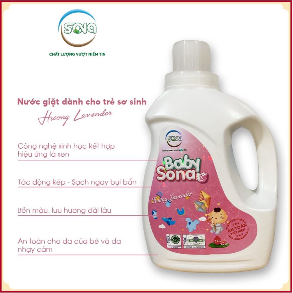 Nước giặt sinh học cho trẻ sơ sinh BABY SONA 2kg thành phần hữu cơ thơm lâu an toàn cho bé