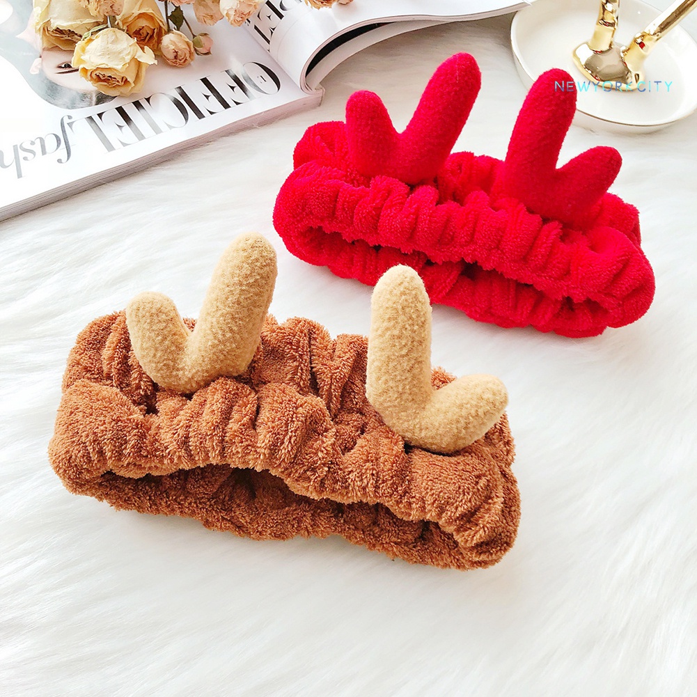 Băng Đô Rửa Mặt Trang Điểm Co Giãn Mềm Mại Hình Sừng Hươu Giáng Sinh Cho Nữ