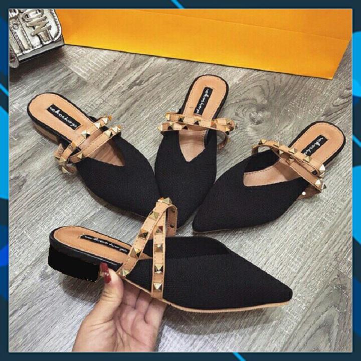 GIÀY SỤC MŨI NHỌN RIGSHOP 2 QUAI CHÉO NÂU GẮN ĐINH - A2