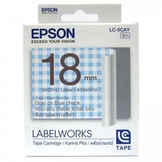Băng Keo Dán Họa Tiết Sọc Ca Rô Màu Xanh Dương Xám 18mm Epson LC-5CAY