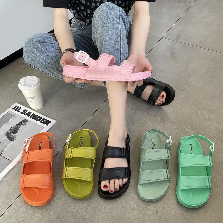 Sandal nữ nhựa 2 quai ngang đế bằng nhẹ êm chống nước chống trơn đi mưa đi biển đi chơi đi học đẹp giá rẻ