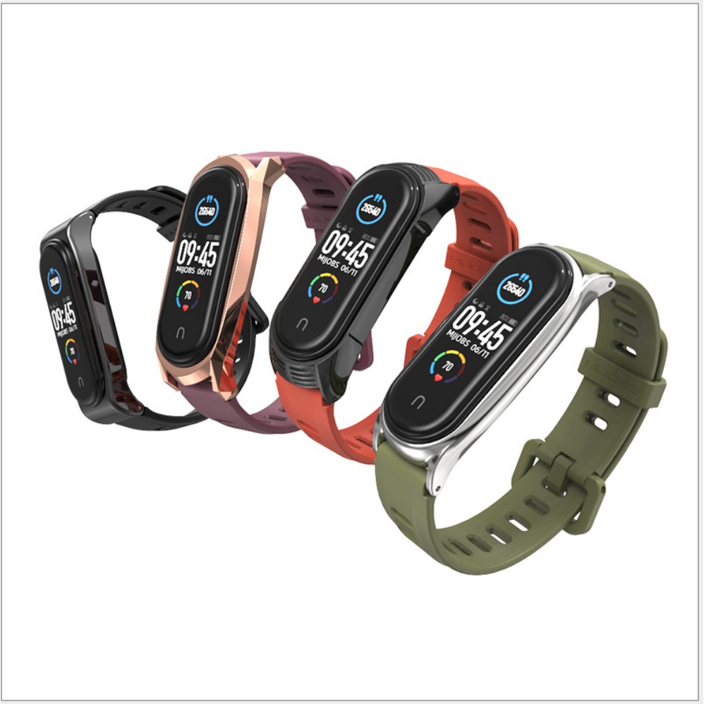 (Sẵn VN) Dây Thể Thao Mijobs cao su viền kim loại Mi band 5 / Dây cá tính cho Miband 5 / Mi band 3,4 có thể dùng chung