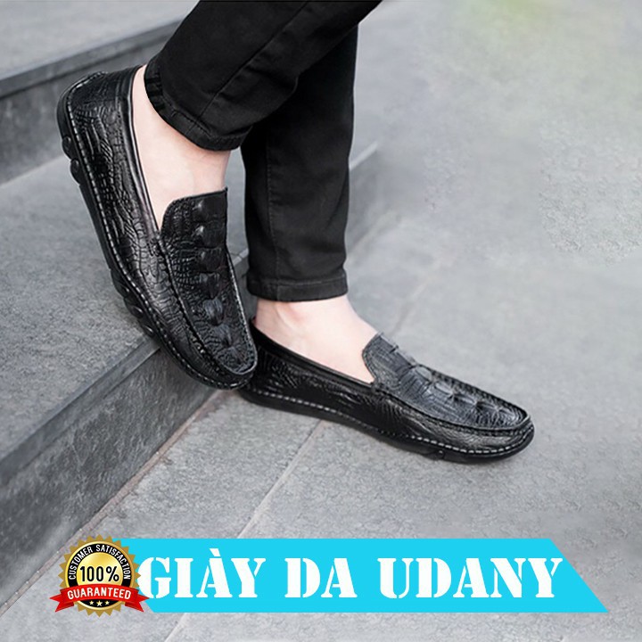 Giày lười nam da bò vân đuôi cá sấu kiểu dáng góc cạnh tuyệt đẹp - GLN24
